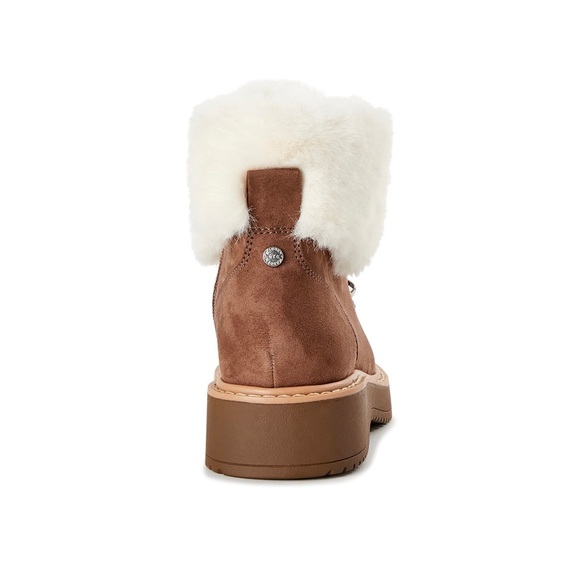 Madden NYC Women's Faux Fur Cuff Lace Up Booties - Picture 3 of 6